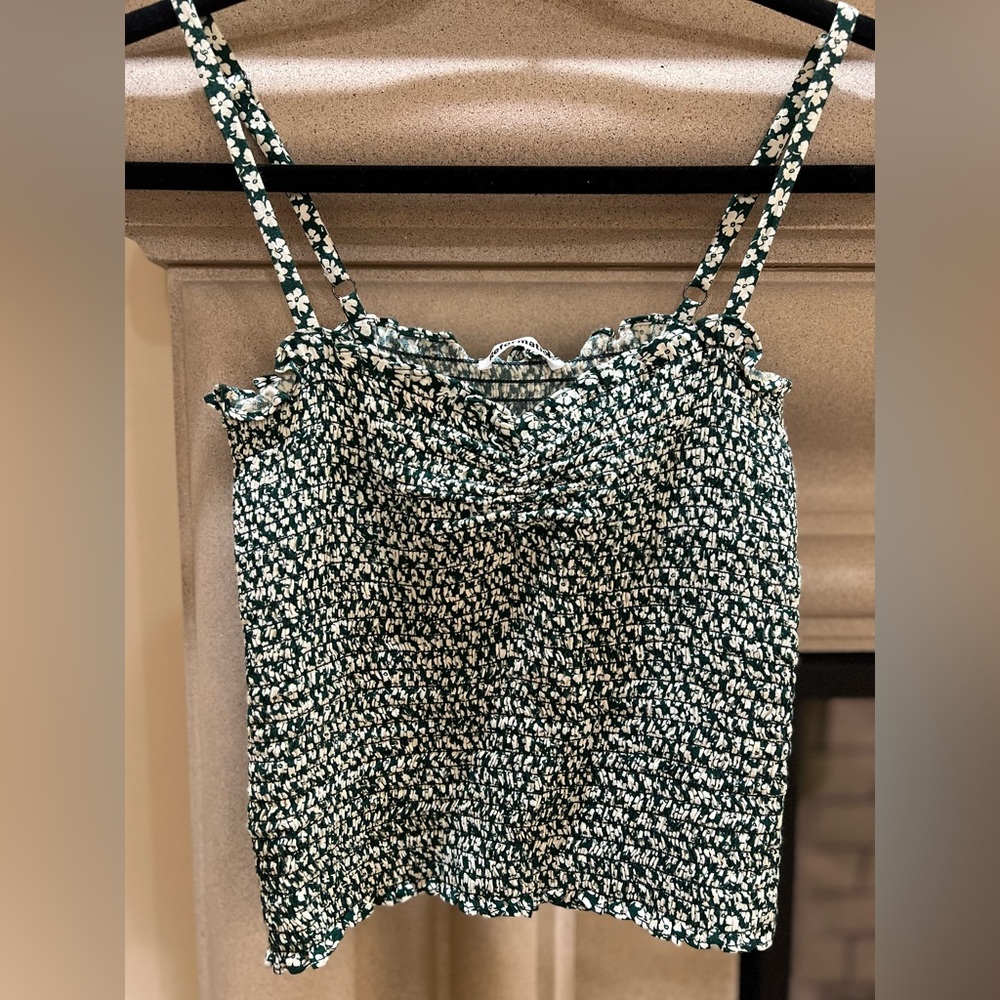 Reformation Floral Green Smocked Women's Tank Top With Sweetheart Neckline